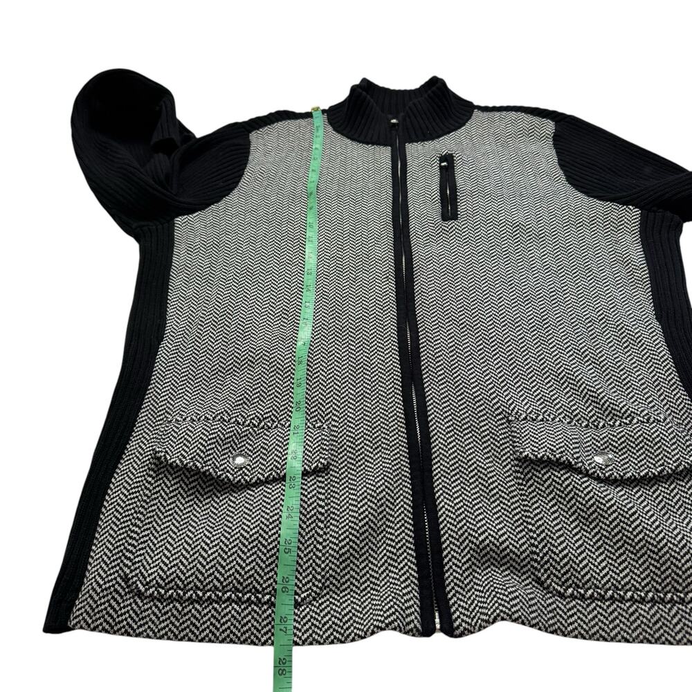 RALPH LAUREN LRL Herringbone Colorblock Zip Cardigan Sweater Size 1X Black White - Picture 8 of 9